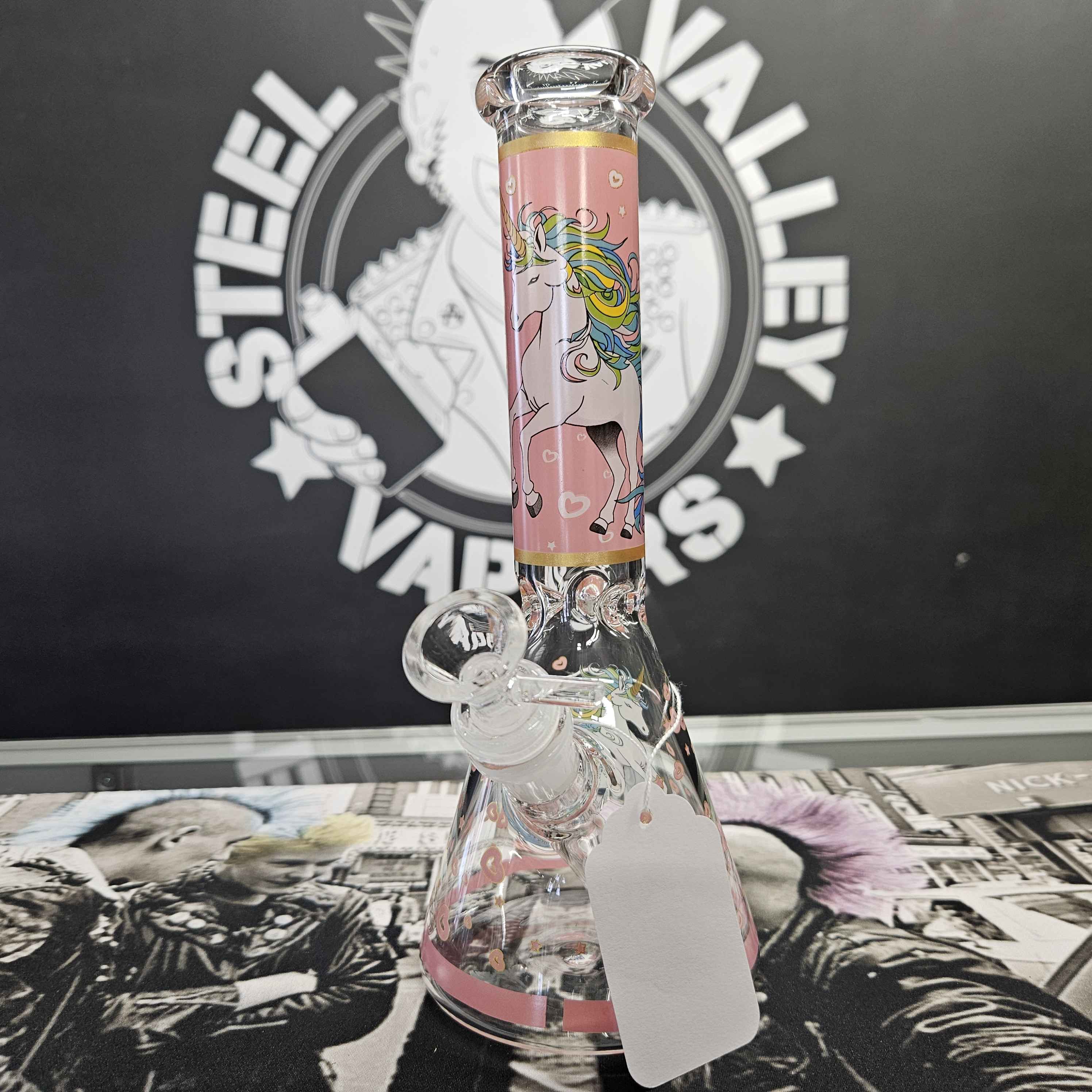 Pink Unicorn Beaker Glass Water Pipe | 10"