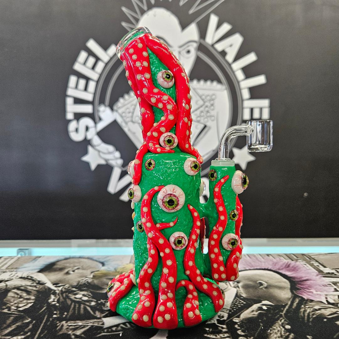 Octo Eyeballz Glow In The Dark Dab Rig | 9.5" | 14mm F image 0