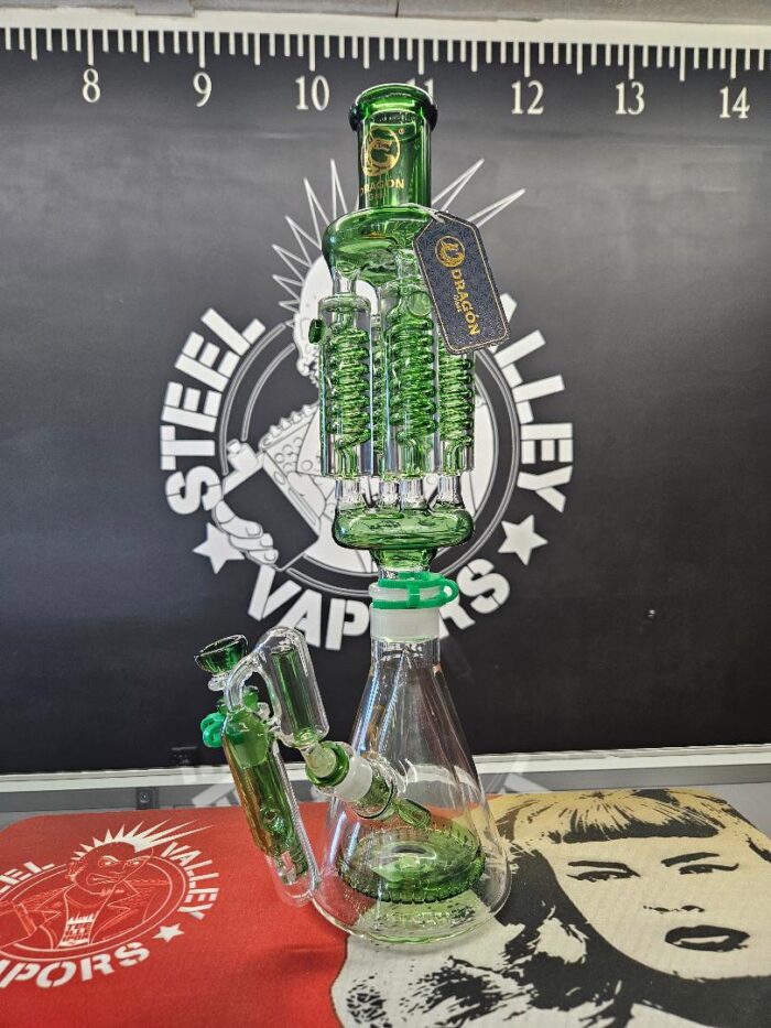 Dragon Glass Water Pipe Beaker Base With Ice Catcher + 4 Spiral Perc